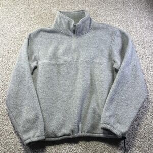 Lands End Sherpa Fleece Jacket Mens Medium Gray 1/4 Zip Pullover Made In USA